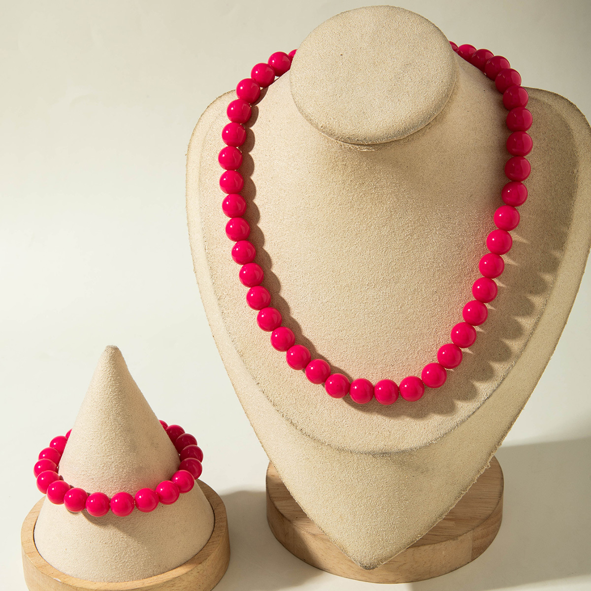 2pcs Minimalist Multi-color Acrylic Bead Necklace & Bracelet Set